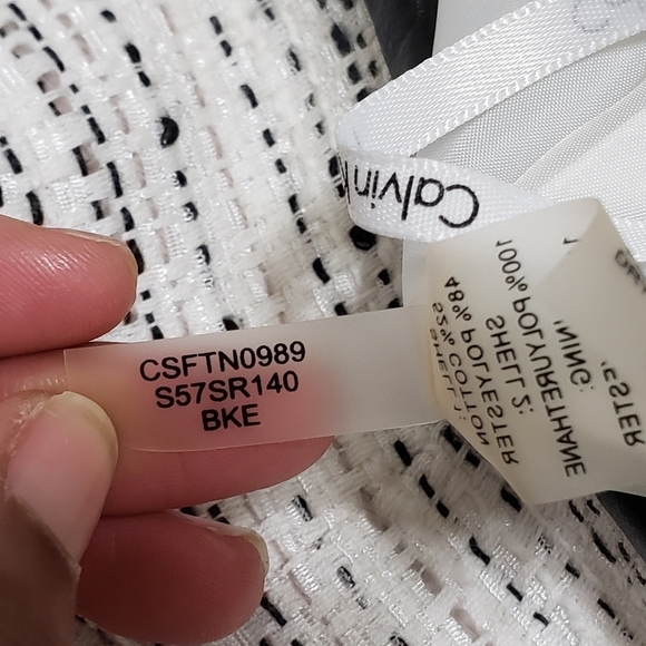 Calvin Klein Tweed Textured Marled Pattern Faux Leather Trim Pencil Skirt Size 2 - Picture 9 of 9